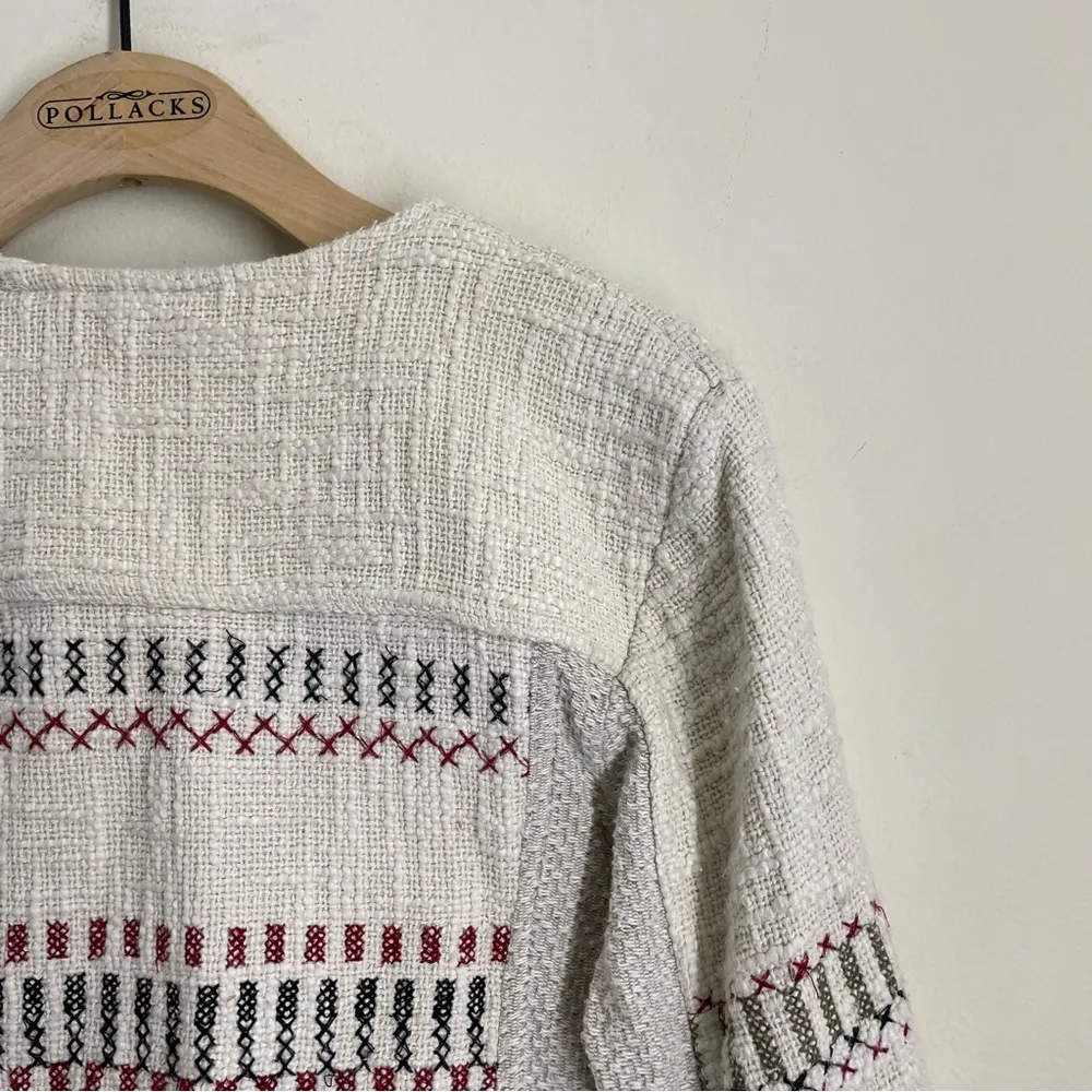 Lucky Brand Boucle Embroidered Zip-Up Jacket / Blazer Cream size M - Image 4