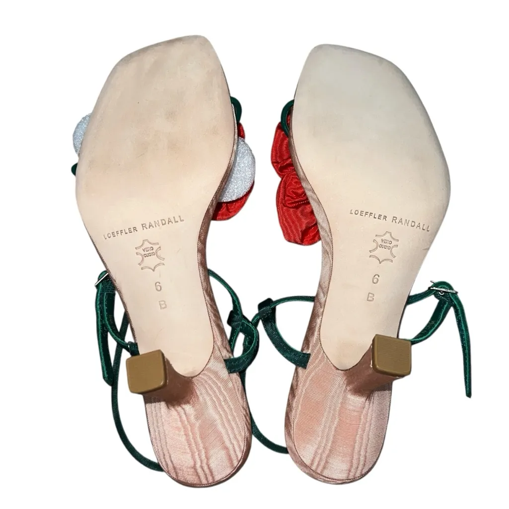 NEW NIB Loeffler Randall Frank Flower Appliqué Heeled Sandal Nude/Green/Red - Image 9
