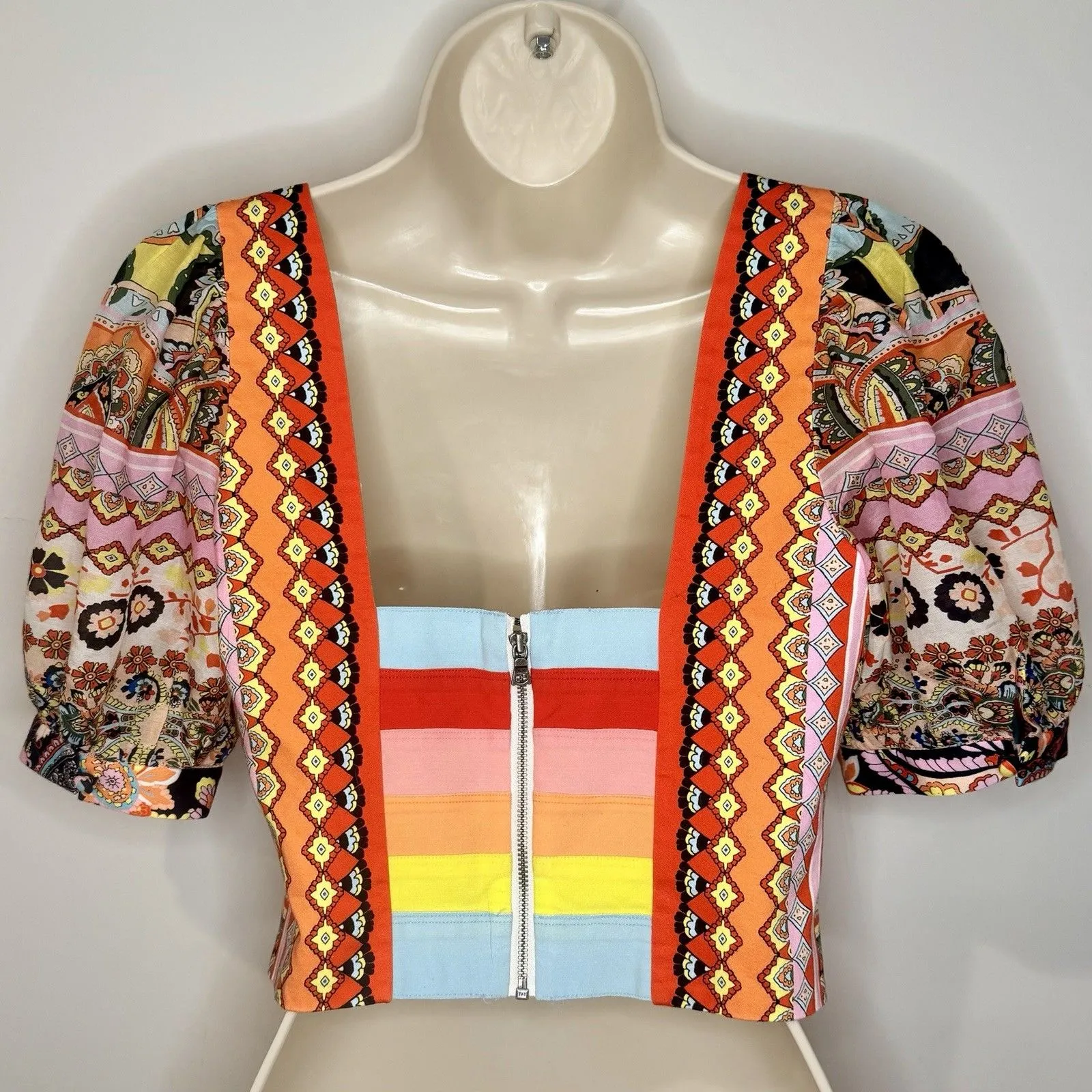 Alice + Olivia Margarite Tie Front Puff Sleeve Boho Crop Top Size S Small EUC!! - Image 3