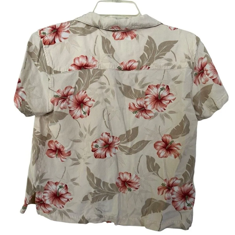 Caribbean Joe Women’s Pink Flower Short Sleeve Button Up Shirt Size Med Rayon - Image 2