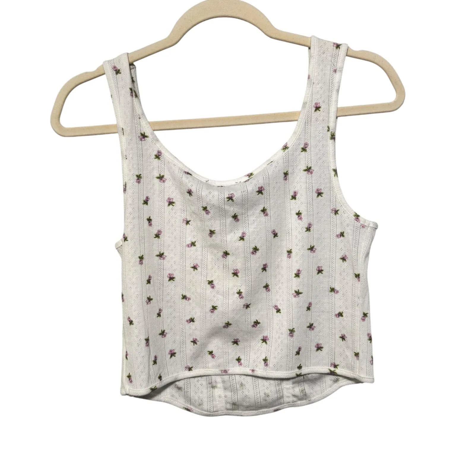 Freshman 1996 Floral Print Corset Tank Top Ribbed Knit White Cute Cottagecore L Size L - Image 10