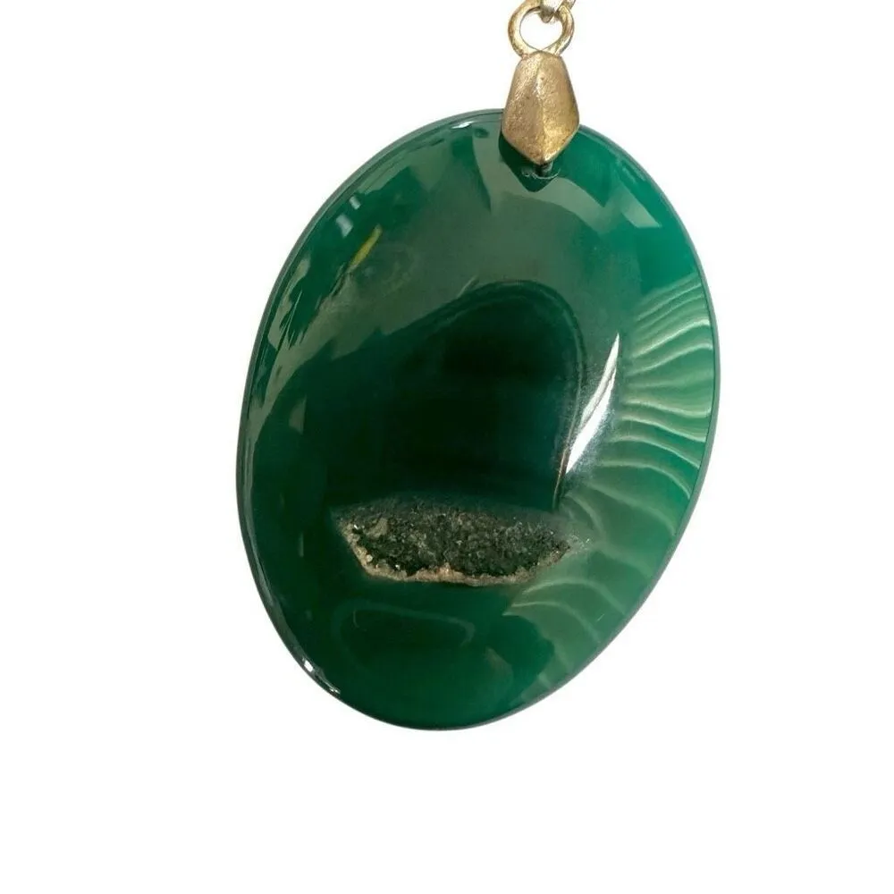 Green Onyx agate Druzy Geode pendant necklace - Image 10