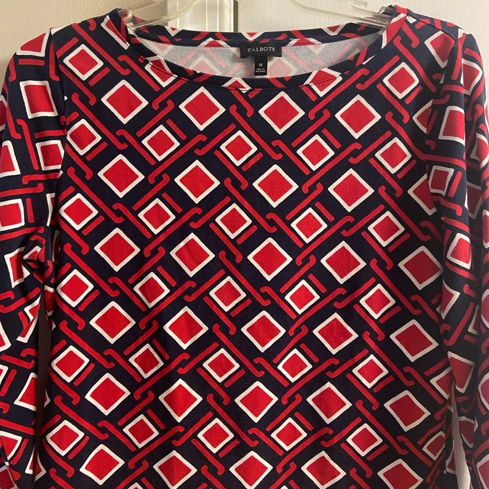 Talbots Boat Neck Top Abstract Print 3/4 Sleeves Medium - Image 3