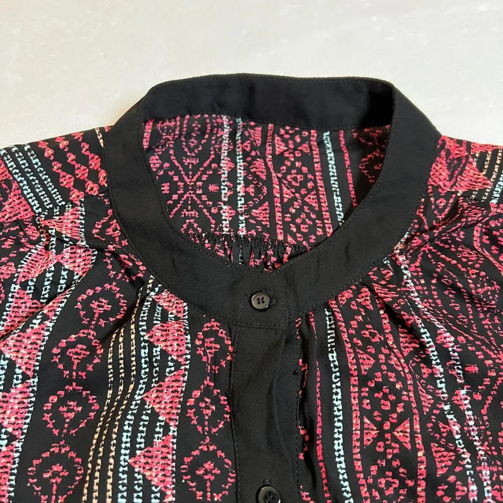 Women's Southwestern Boho Print Half Button Up Shirt Dress Size Medium Casual Pink - Image 4