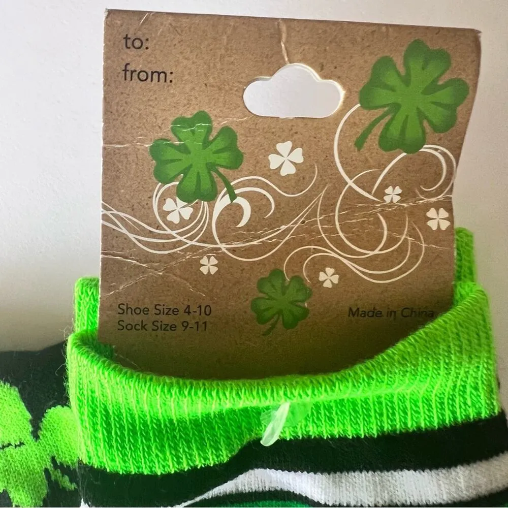 St. Patrick’s Day Clover Pattern Design Striped Knee High Socks Black - Image 9