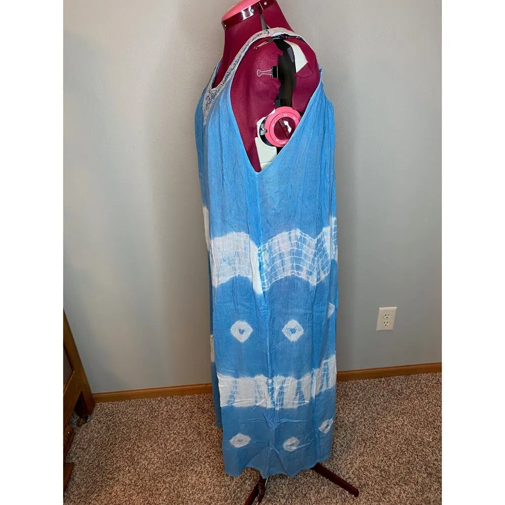 Sun dress tie dye muu muu boho blue white Size 1X - Image 5