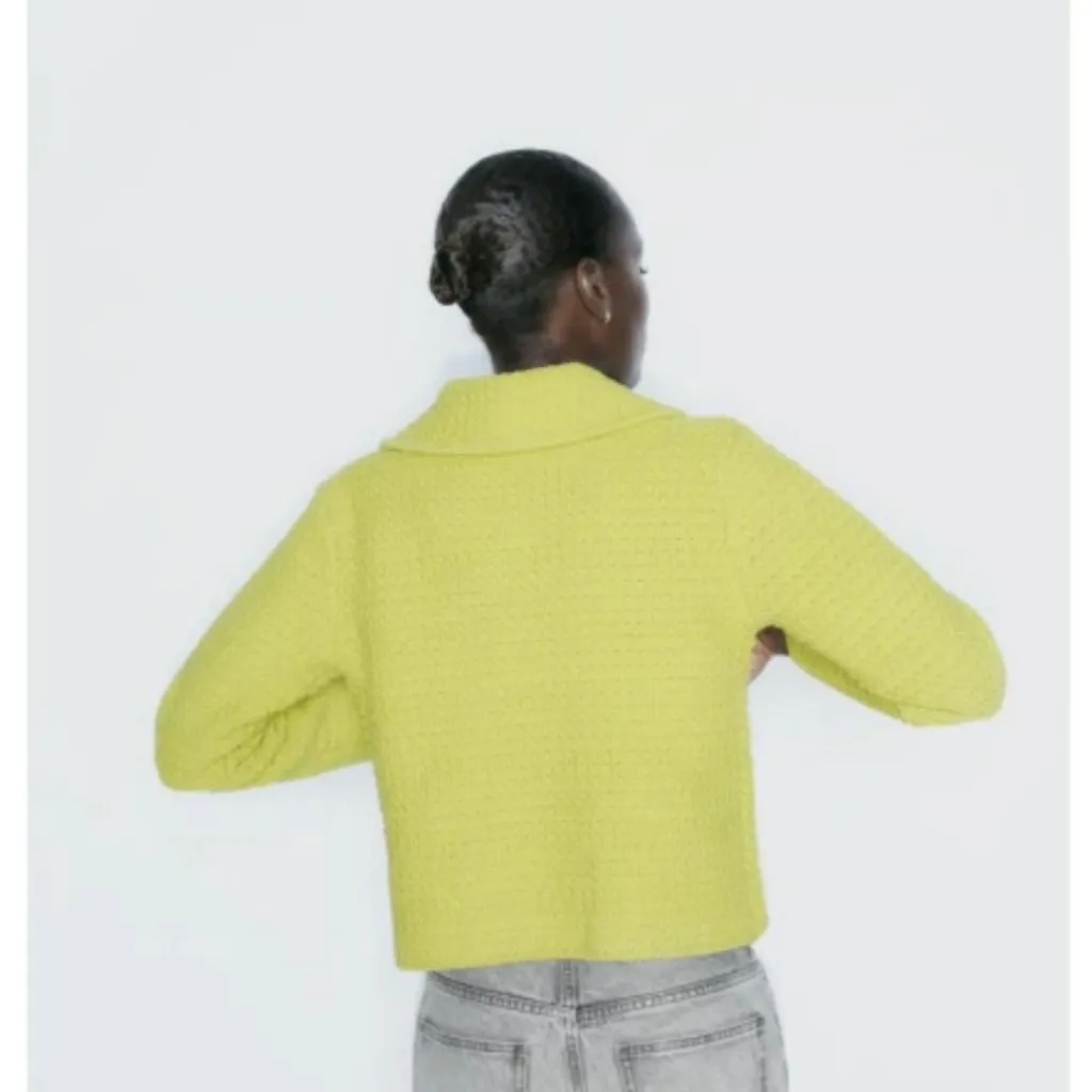 NWT ZARA Lime Green CHUNKY KNIT CARDIGAN WITH PETER PAN COLLAR - Image 3