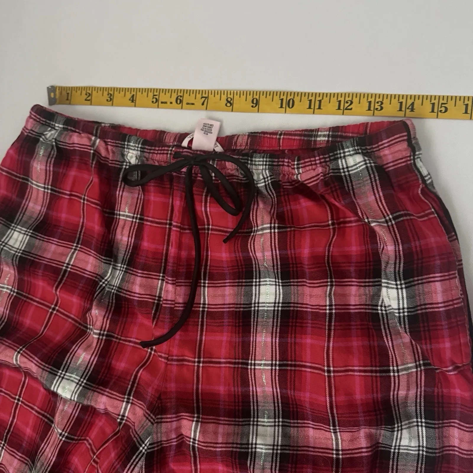 Victoria's Secret Plaid Pajama Red Lace Trim Piping Pockets Lounge Holiday Cabin - Image 7