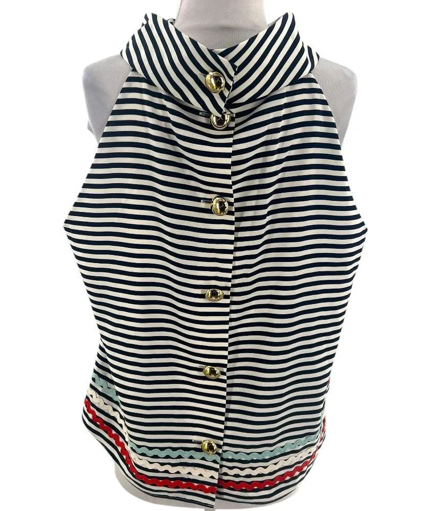 Sail to Sable Navy & White Stripe Cowl Neck Top Tuckernuck Sz XL - Image 5