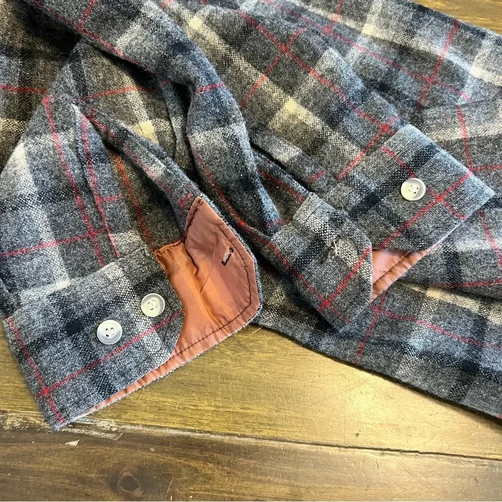 Briggs Vintage Plaid Wool Shirt Button Down Zipper Boxy Grid Window Pane Gray M - Image 3