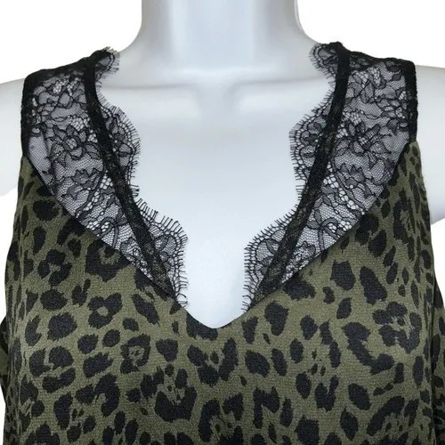 EXPRESS Army Green & Black Leopard Print Lace Trim Sleeveless Tank Top‎ NWOT  XS - Image 3