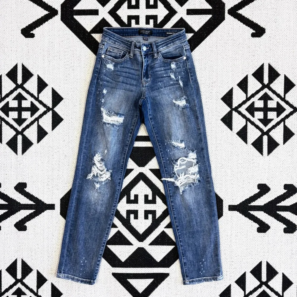 Judy Blue Bleach Splatter Distressed Boyfriend Jeans Size 24 - Image 4