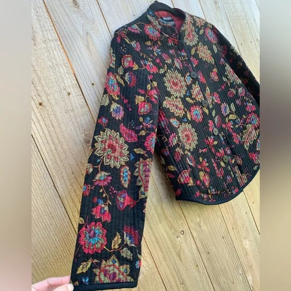 Nomadic Traders Womens Size Small Black Silk Button Jacket Light spring summer‎ - Image 3