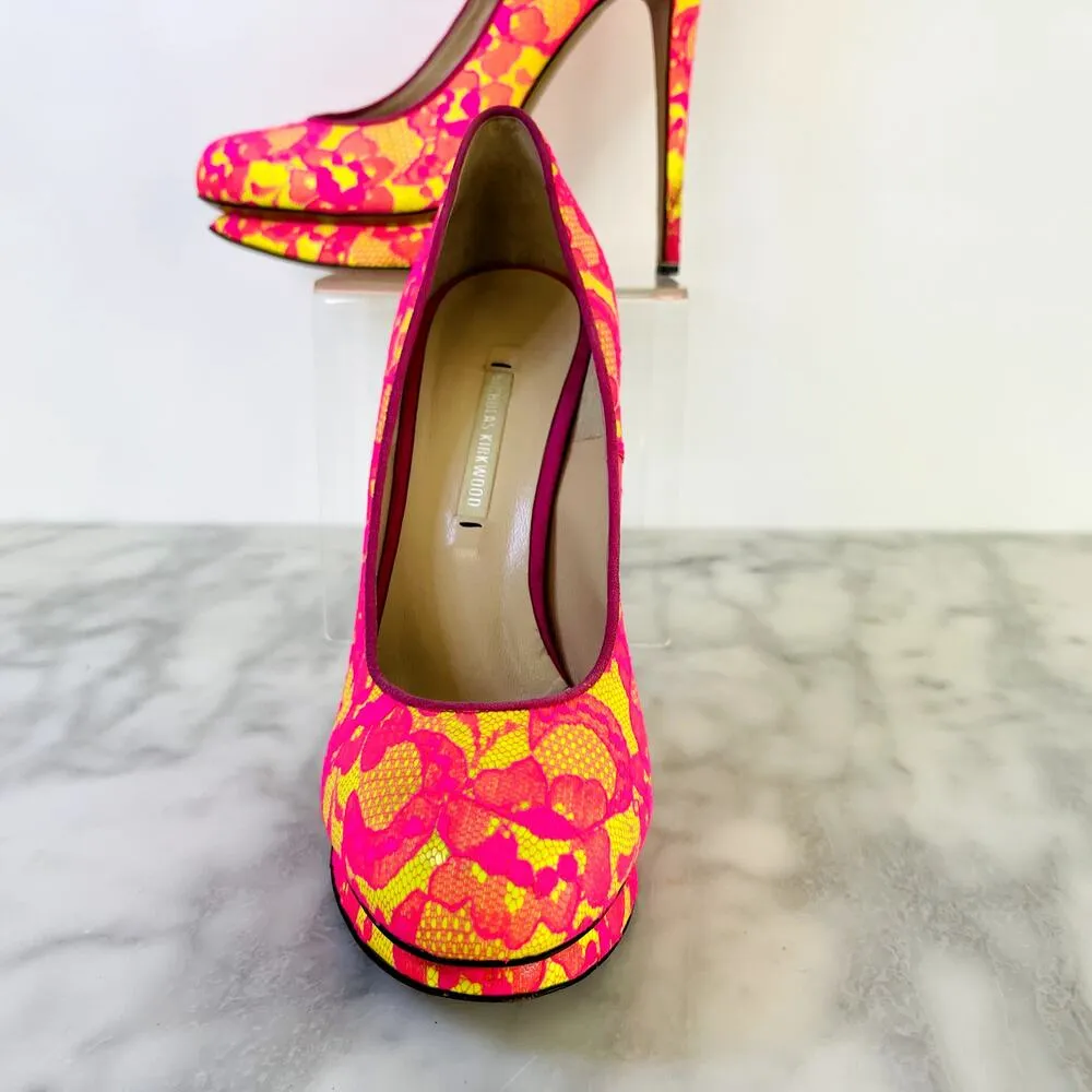 Nicholas Kirkwood Neon Pink Yellow Lace Platform 36.5 Pump 80's Bright Dance Y2K Size 5.5 - Image 2