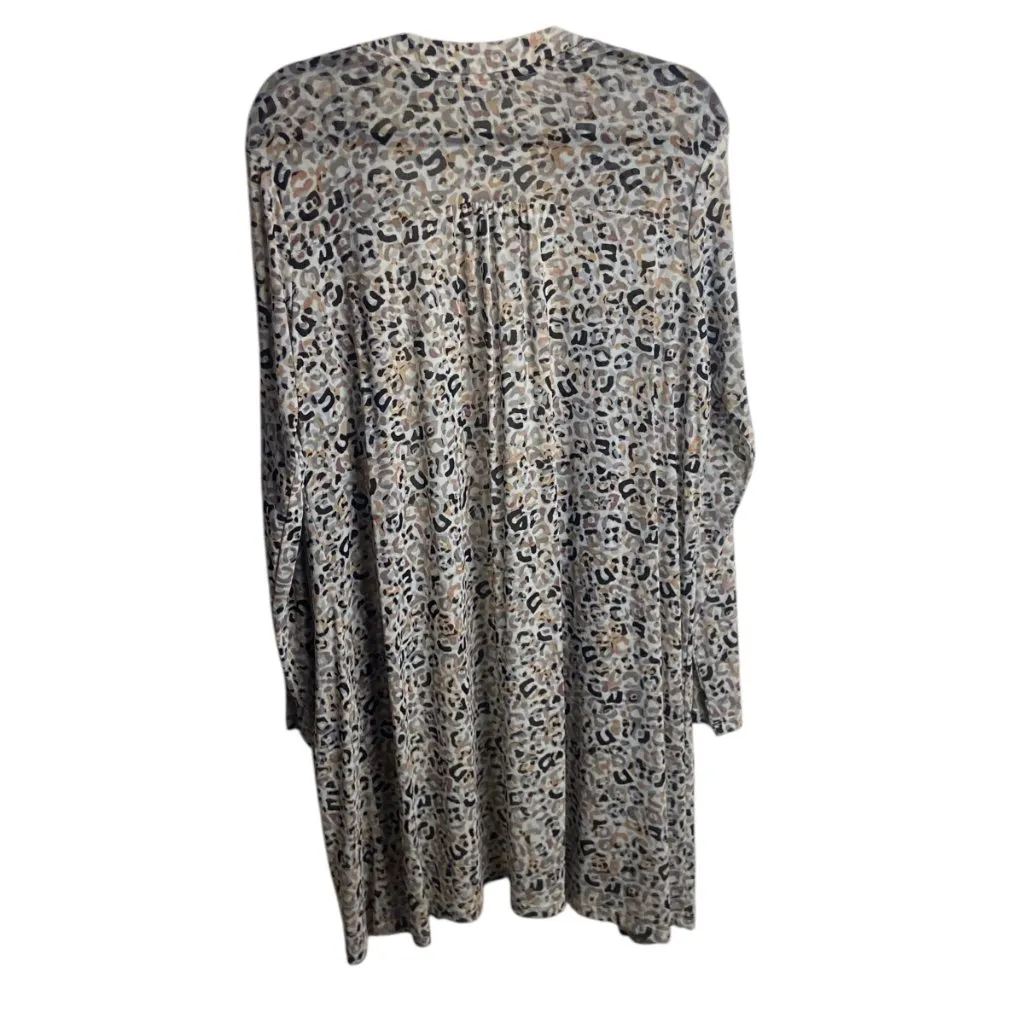 Logo by Lori Goldstein Size L Mesh Animal Print Open Front Duster Cardigan Tan - Image 6