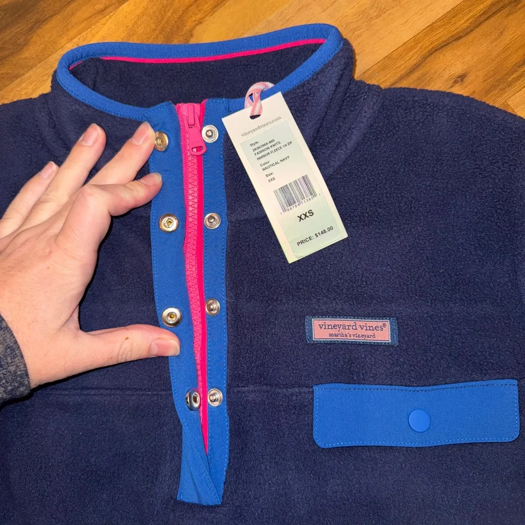 Vineyard vines‎ Harbor fleece nautical, navy XXS NWT 1/4 zip sweatshirt - Image 4