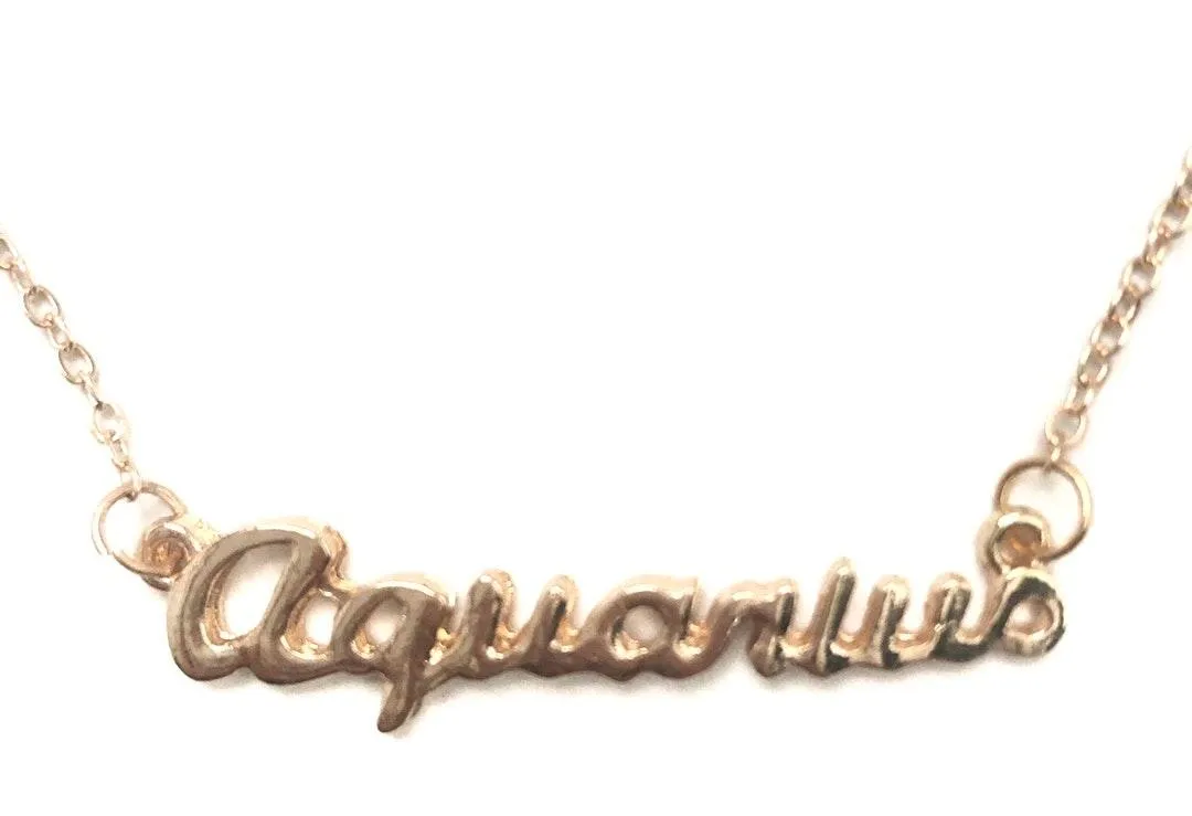 Aquarius Horoscope Letter Pendant Necklace Gold - Image 2