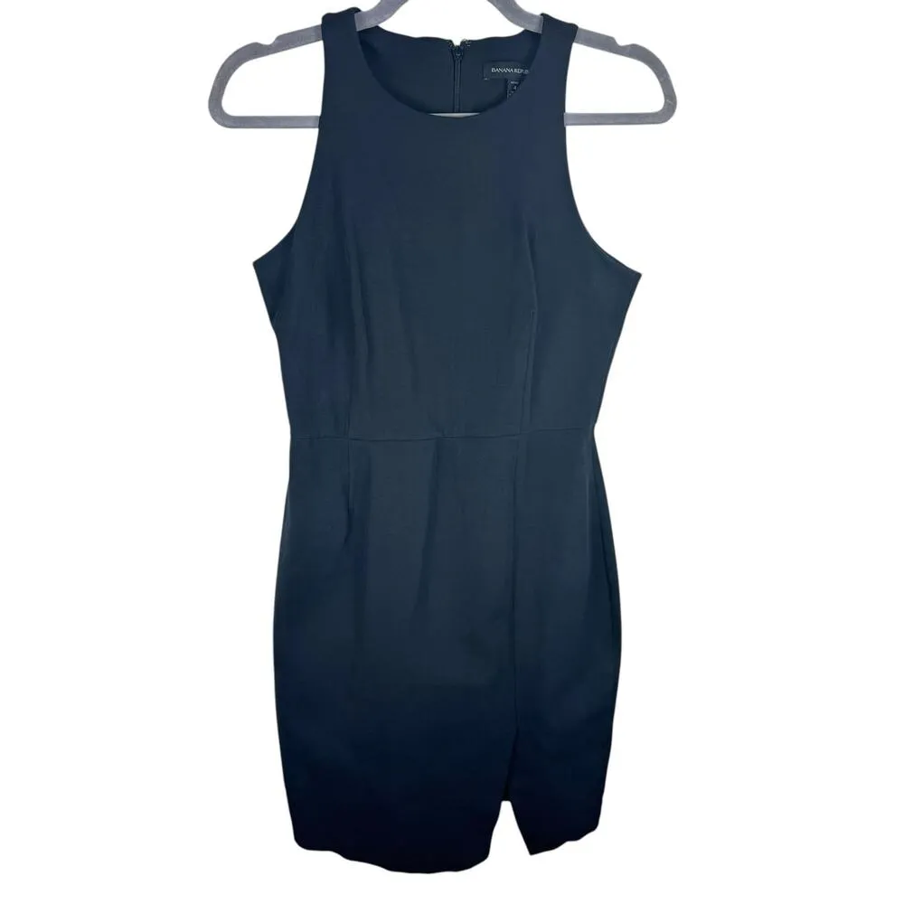 Banana Republic Black Bi-Stretch Racer Neck Knee Length Sheath Dress Size 4P - Image 2