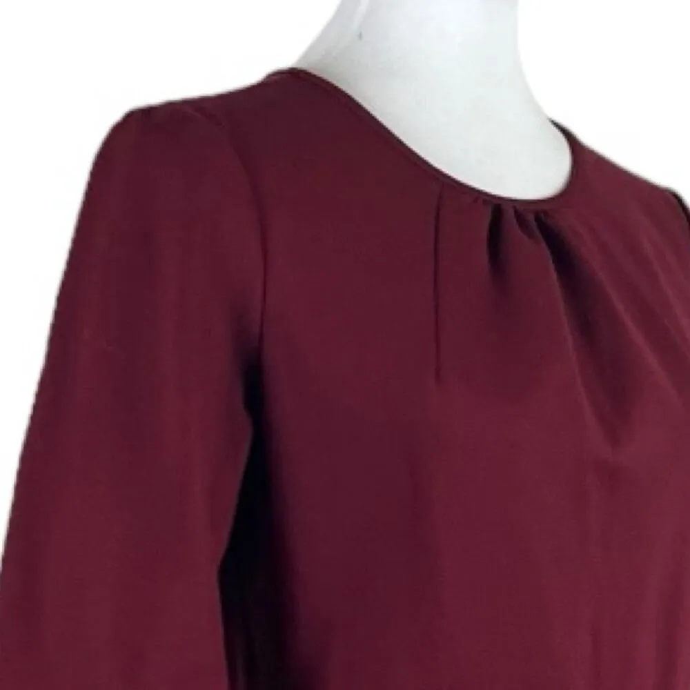 J.Crew Sheath Dress Ponte Knit Bell Sleeves Crew Neck Burgundy Women’s Size 8 - Image 10