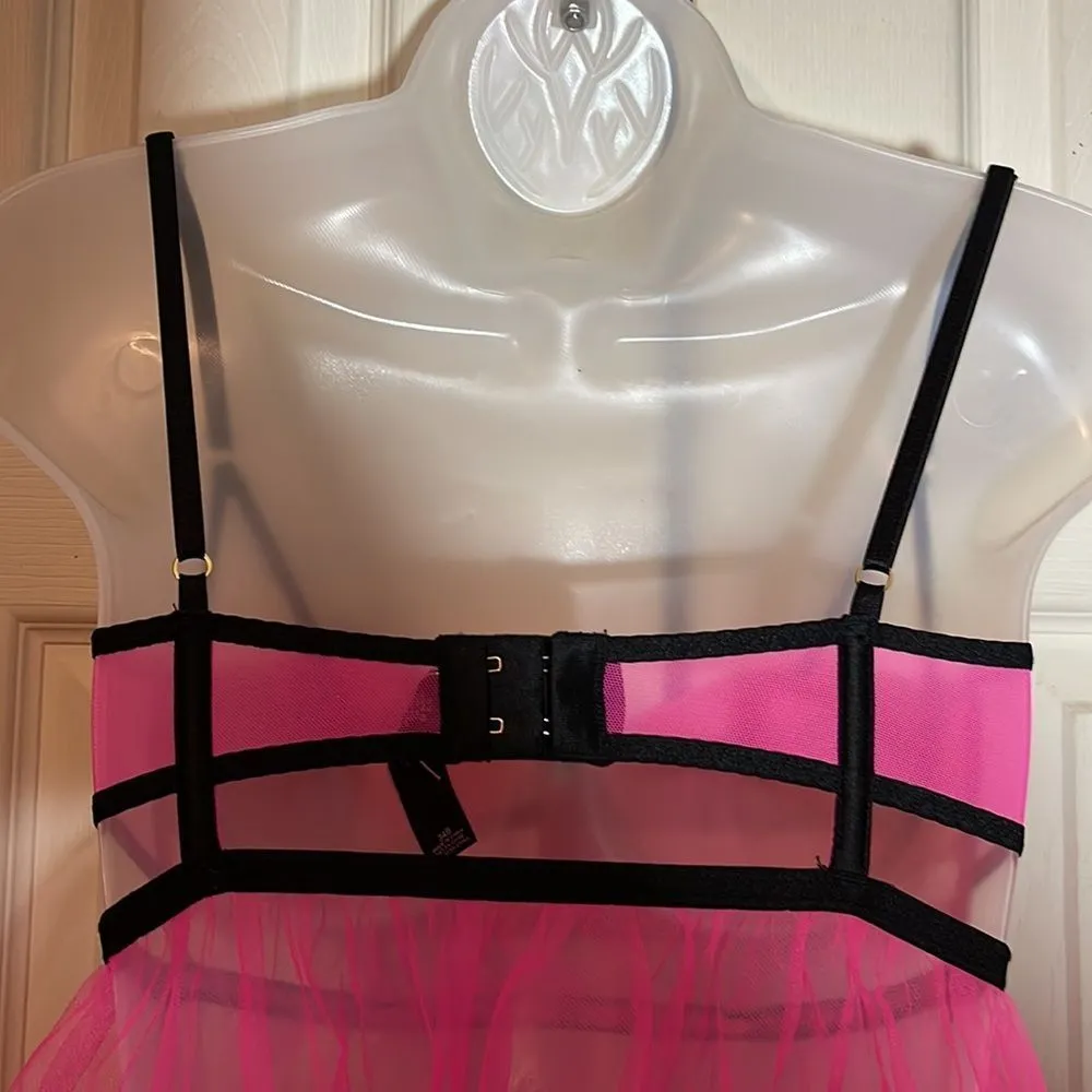 Victoria's Secret Bright Pink Sheer Lace Cami Teddy Built-in Underwire Bra 34B - Image 11