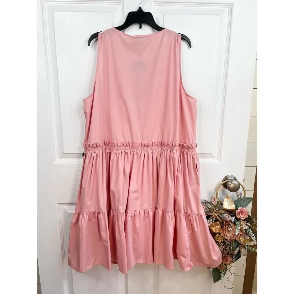 Nautica Laguna Beach Pink Sleeveless Tiered Drawstring Casual Dress Size L - Image 3