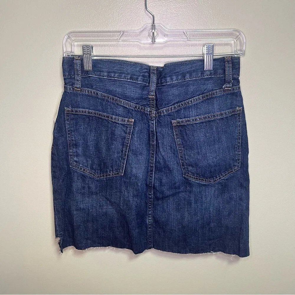 Gap Mini Denim Skirt Button Fly Pockets NWT Raw Hem Dark Wash SZ 26 Festival - Image 6