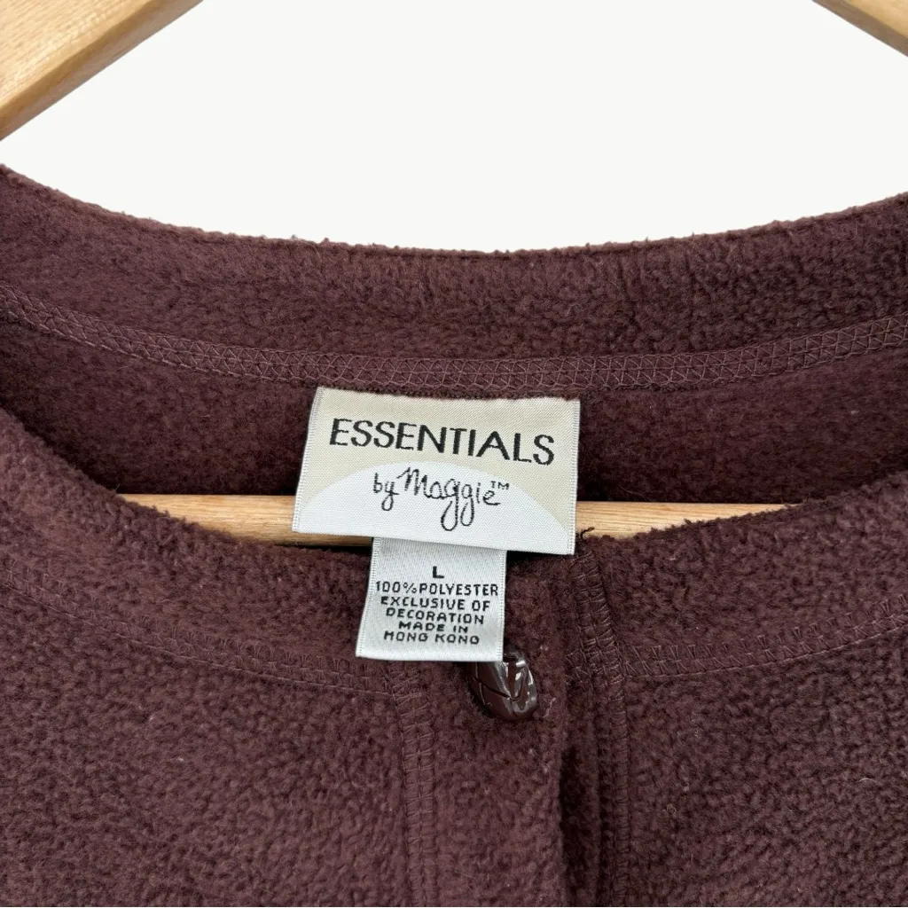 Vintage 90s Essentials by Maggie Embroidered Fleece Cardigan | Sz Large | Brown - Image 6