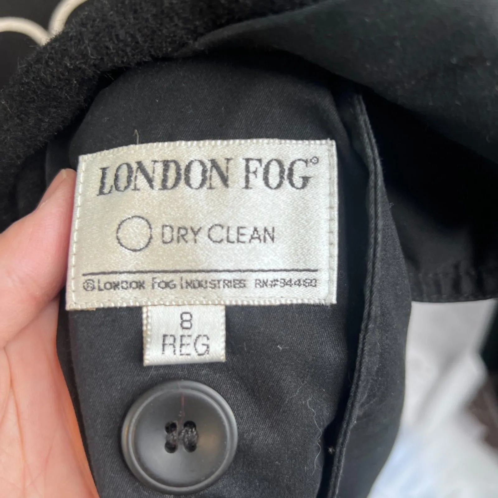 London Fog Black Union Made Wool Lined Classic Long Trench Coat Size 8 Regular - Image 12