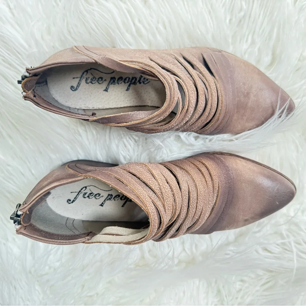 Free People “Lost Valley” Leather Ankle Boot Distressed Straps in Grayish Tan 38 - Image 4