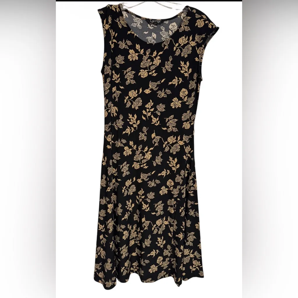 Lauren Ralph Lauren black label Floral Belted Jersey Cap-Sleeve Dress black M P - Image 4
