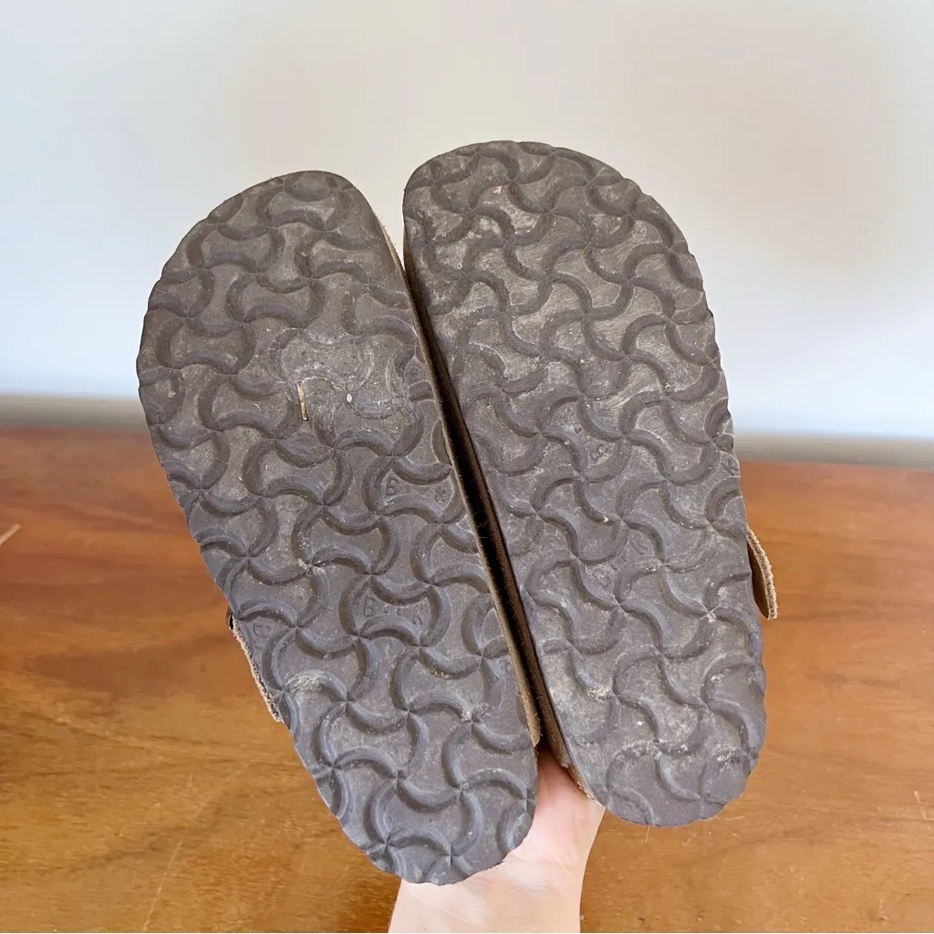 Birkenstock • Boston Clogs taupe suede leather soft footbed slip on buckle - Image 10
