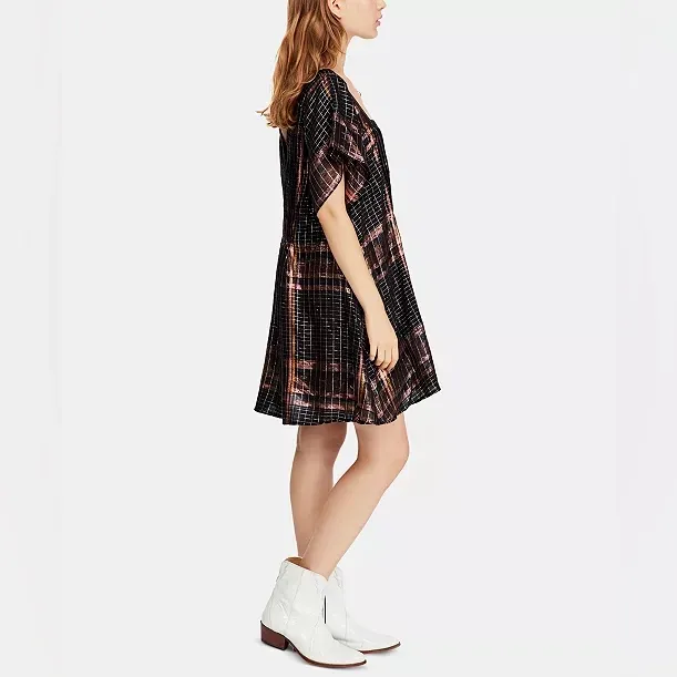 Free people Chic Black and and rose gold Plaid Dress - Image 4