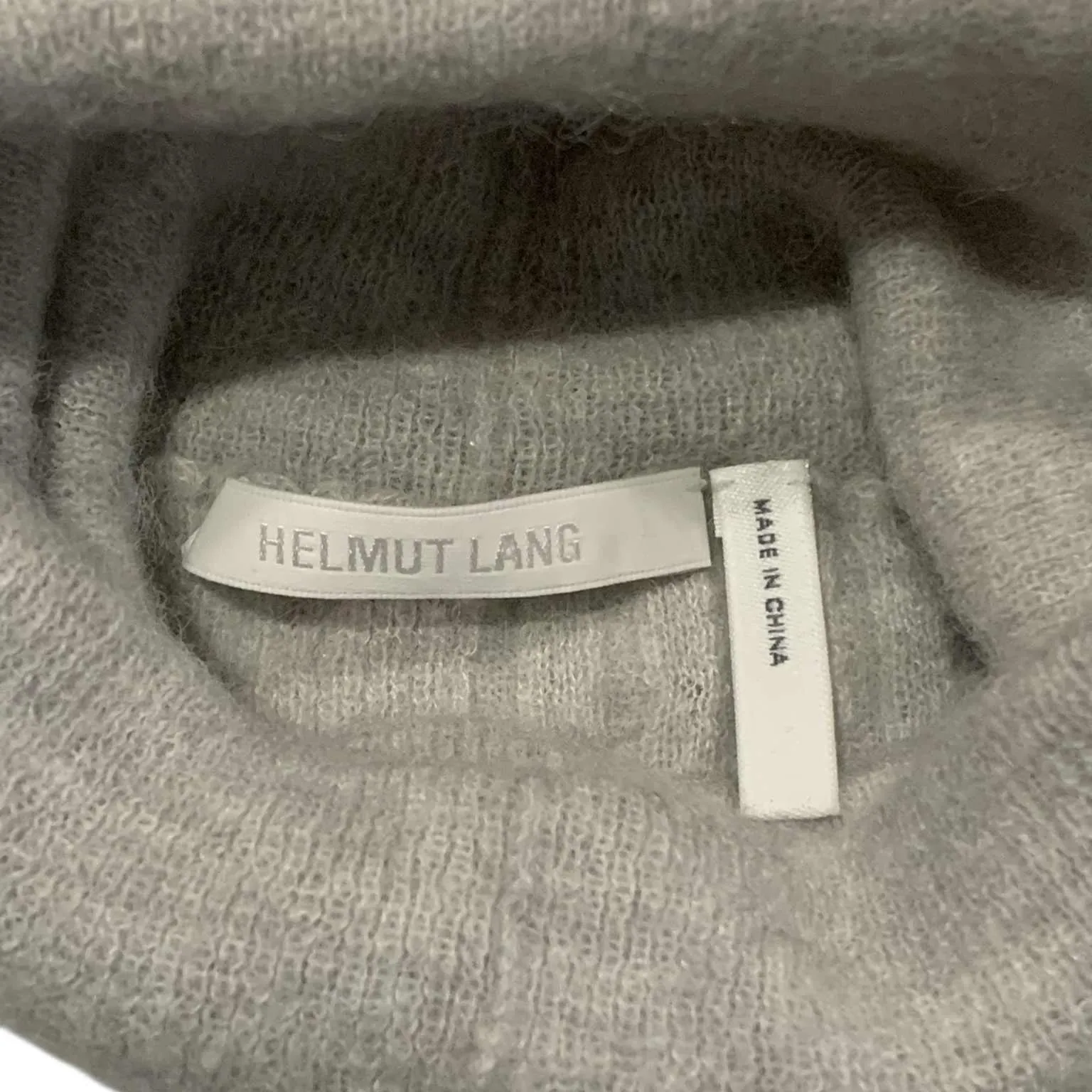 ​HELMUT LANG Baby Alpaca Ribbed Turtleneck Tunic Sweater Dress Gray Cozy Soft M - Image 3