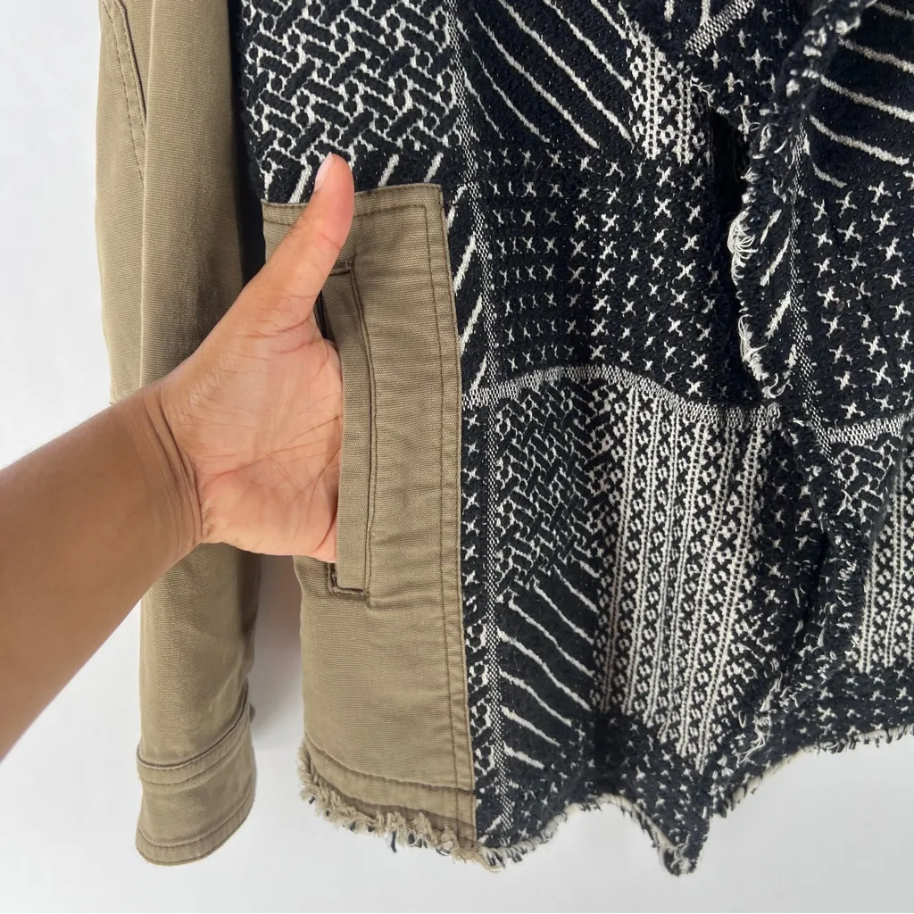 Anthropologie Hei Hei Black & White Woven Fringe Front‎ Anorak Jacket Size XS - Image 9