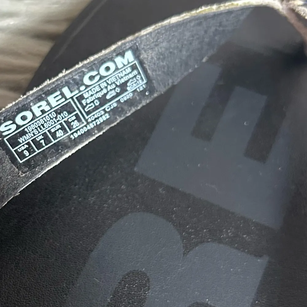 SOREL Ella II Snake-Print Leather Flip-Flops Black Size 9 - Image 8