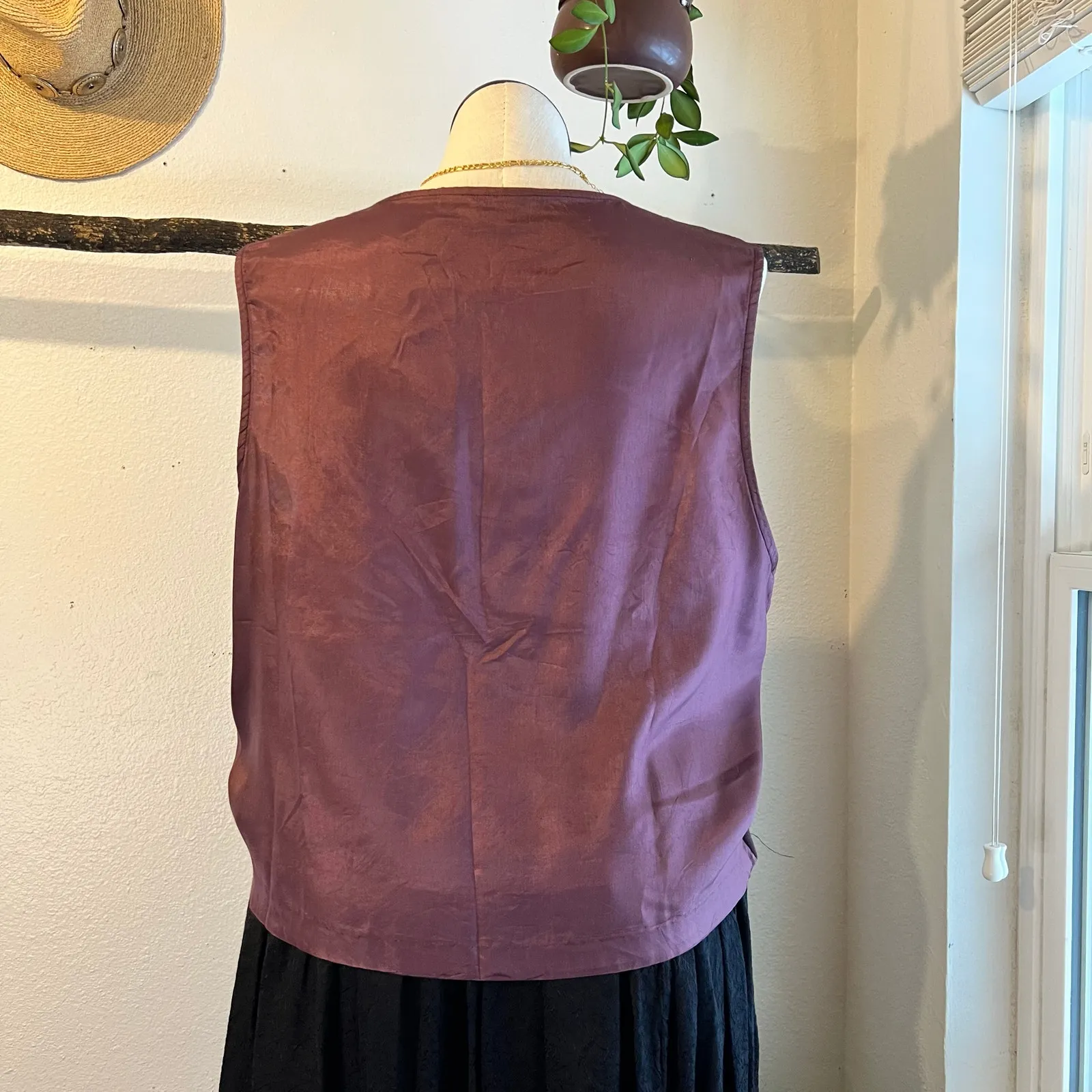 Vintage Carole Little USA Made Purple Floral Embroidered Button Vest Top Size 14 - Image 6