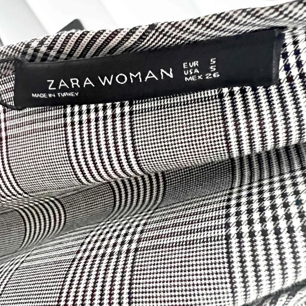 Zara Bell Sleeves Plaid Blouse top Small NWT black white Woman - Image 11