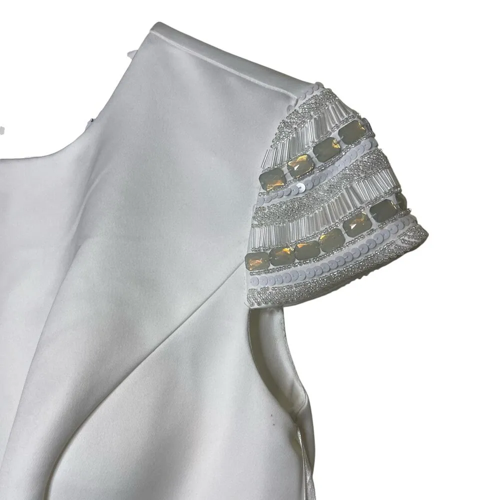 NWT Ieena for Mac Duggal High Neck Cap Sleeve Tea Length Dress in White 4 55699 - Image 7