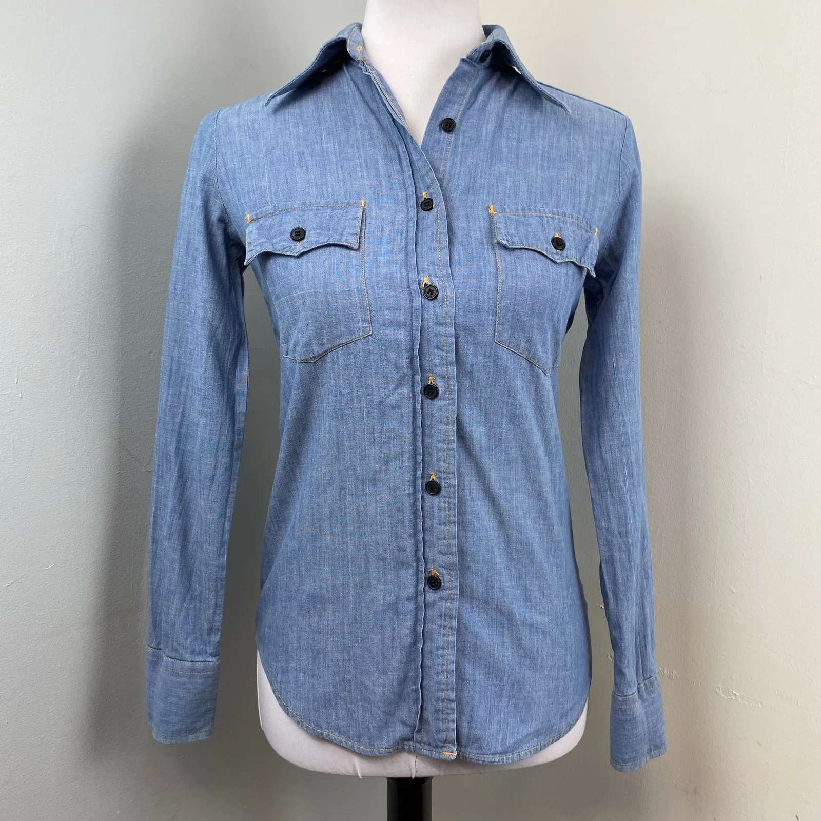 Vintage 70s Moody's Goose Disney Embroidered Chambray Denim Button Down Top Blue - Image 3