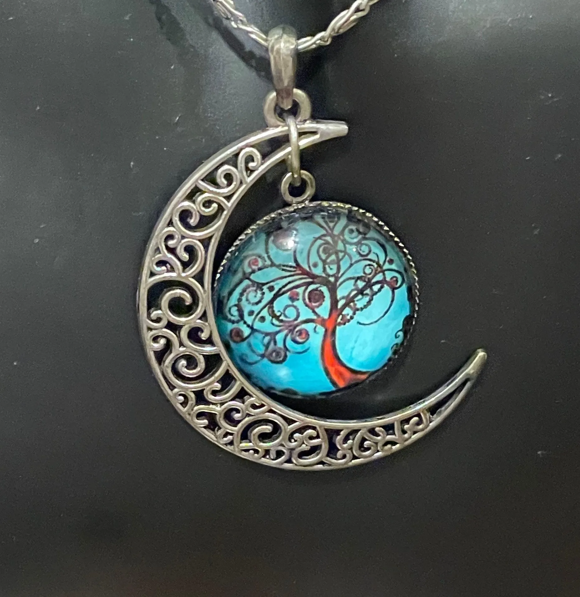 Liebe Engel Bracelet Earrings Necklace Pendant Life Tree Jewelry Set Silver Aqua - Image 4