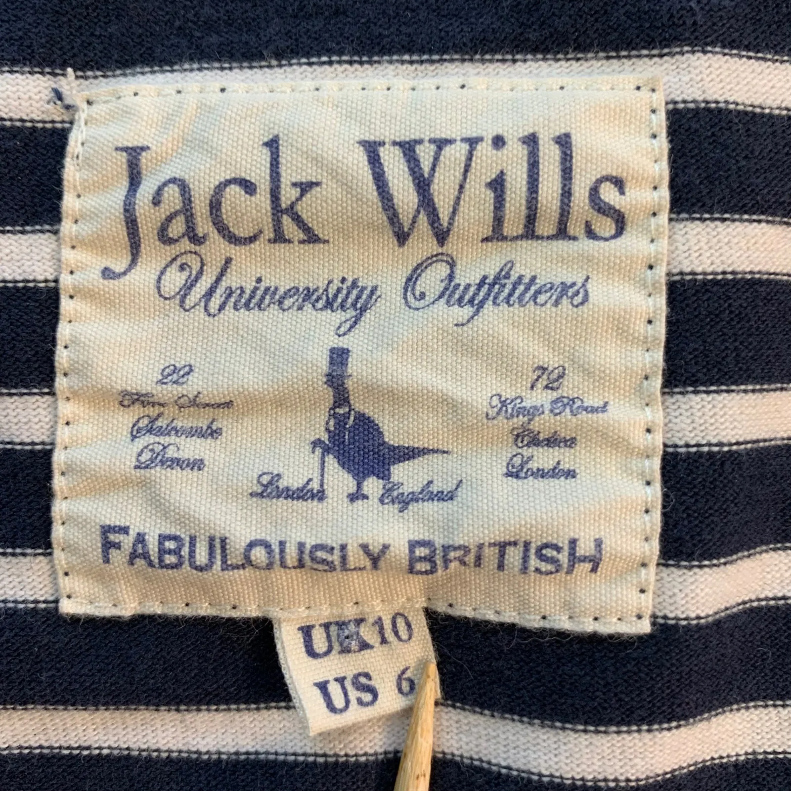 Jack Wills Striped Boat Neck 3/4 Sleeve Tunic Top Navy White Red US 6 Breton - Image 6