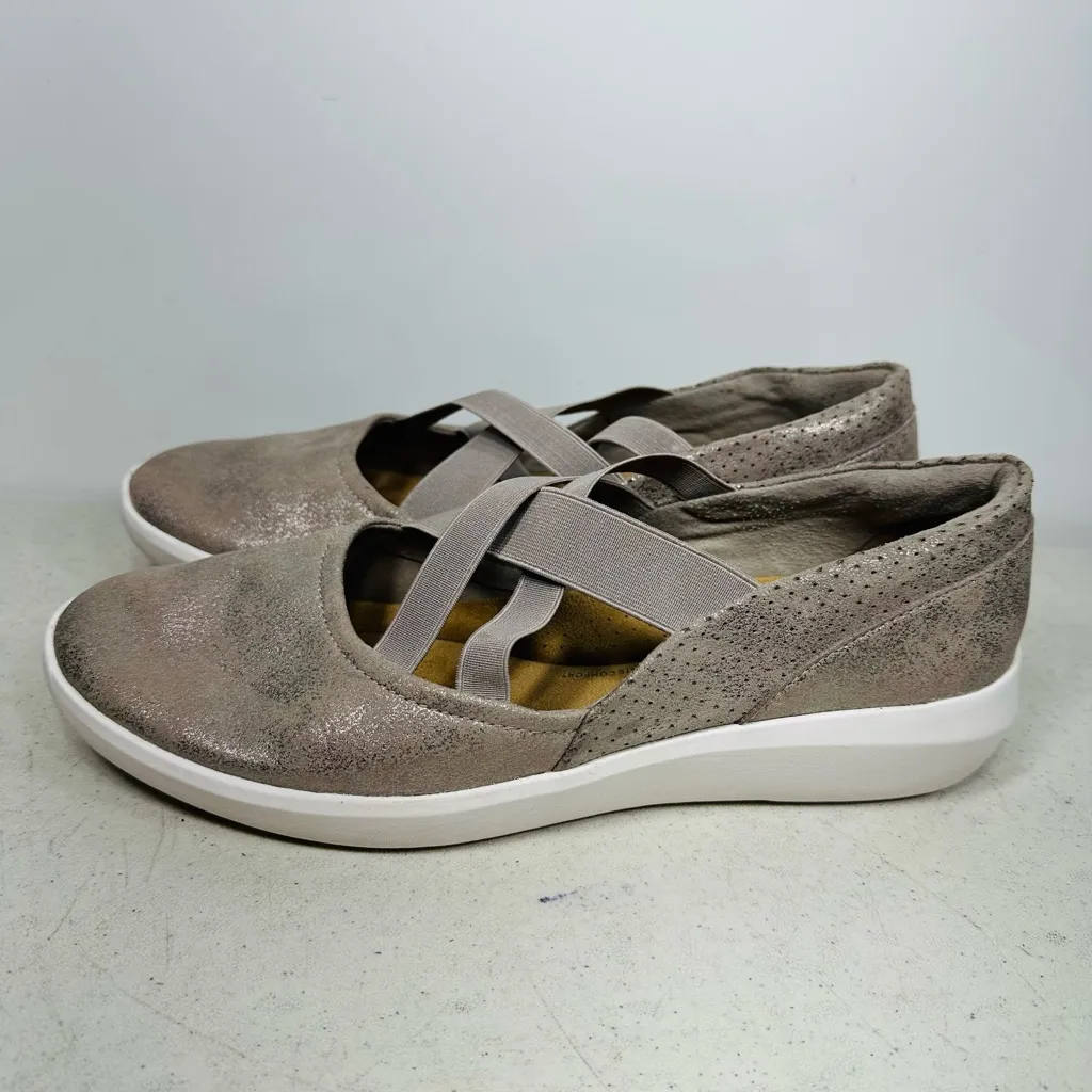 Clarks Womens Sz 12 Kayleigh Cove Metallic Taupe Slip On Shoes Gray - Image 4