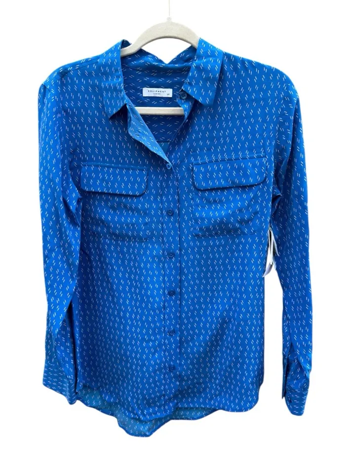 Equipment Slim Signature Silk Button-Down Blouse Lapis Blue Print – Size Small - Image 1
