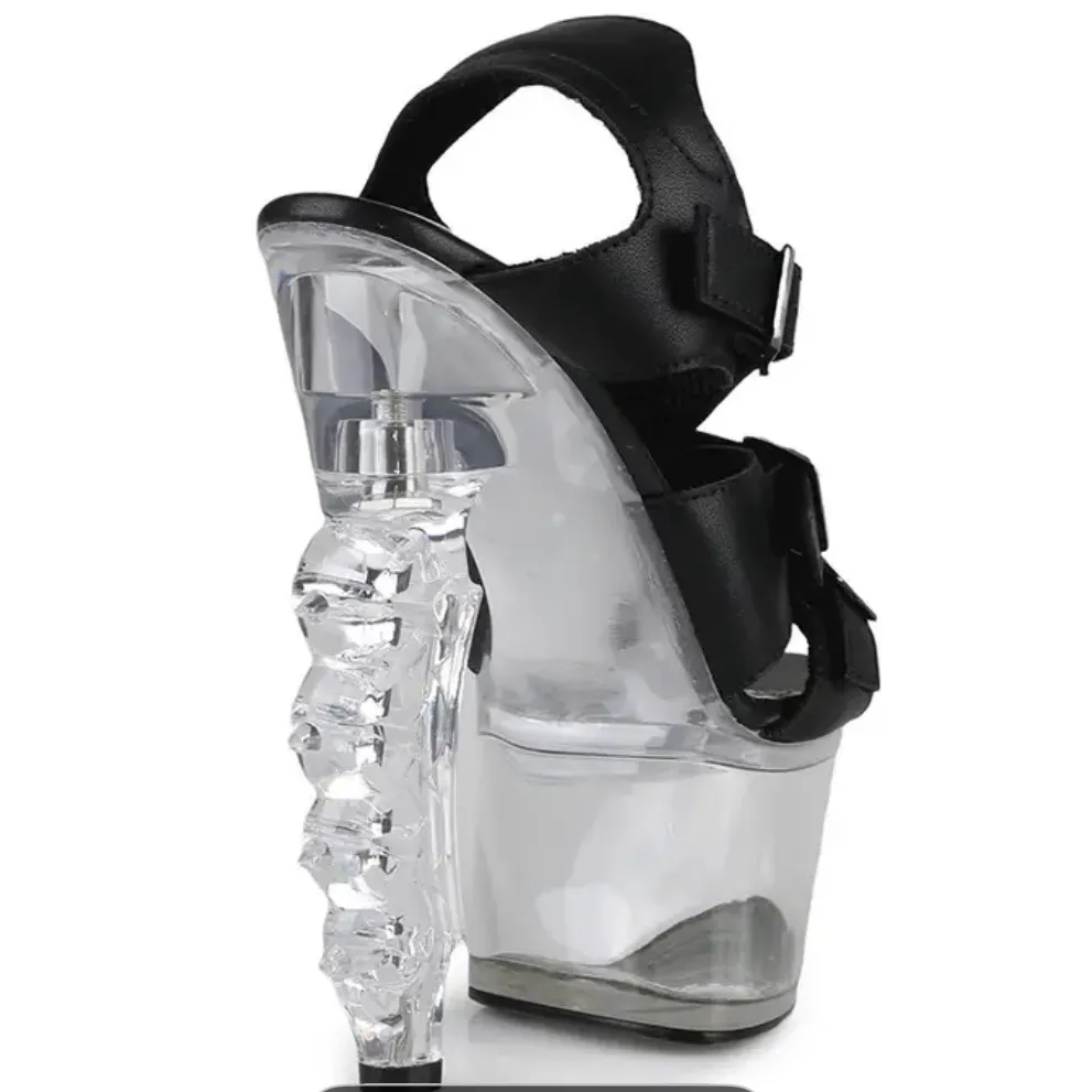 Black Platform Heels with Clear Accents Size 8.5 - Image 2