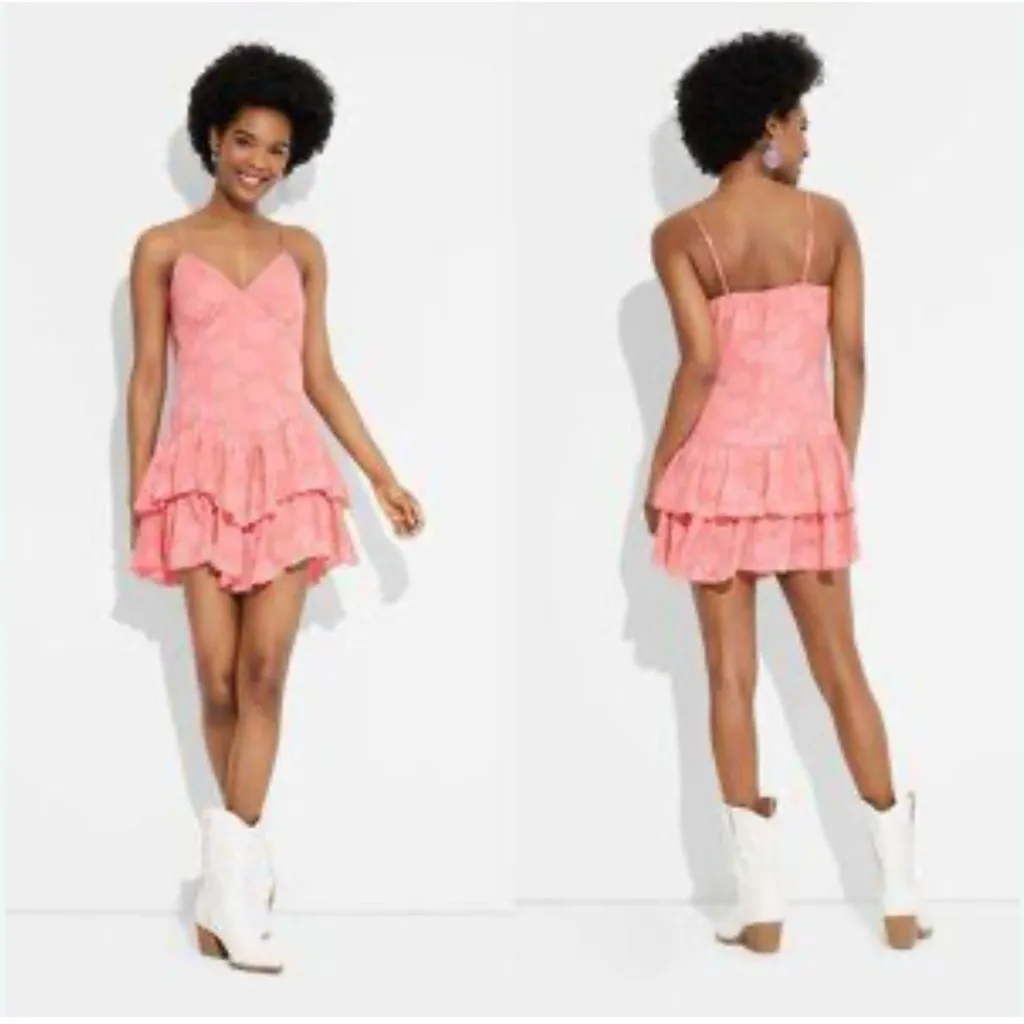 Women's Triangle Cup Tiered Mini Skater Dress - Wild Fable Pink Size large - Image 10