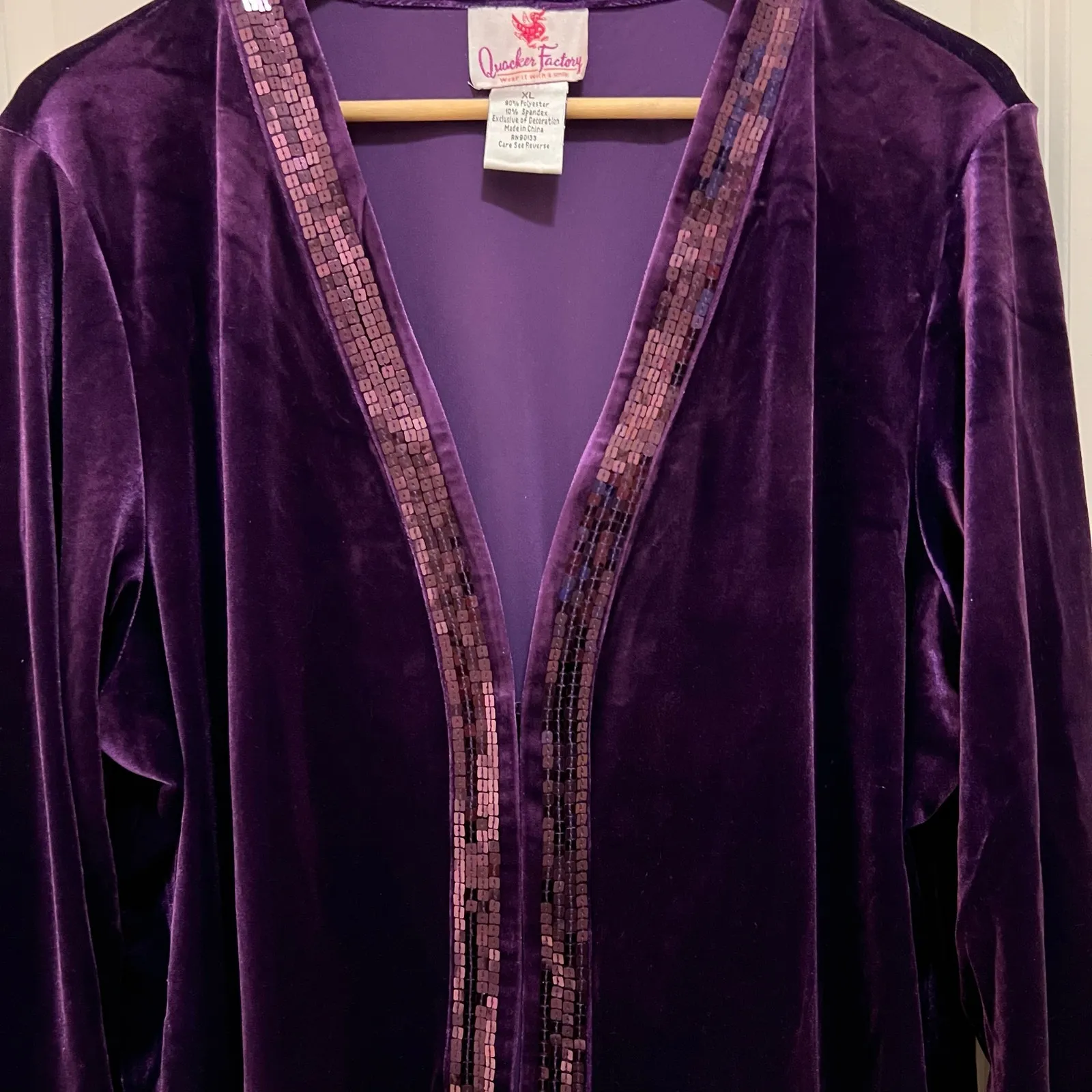 Quacker Factory Purple velour sequin Open Front jacket  XL *flaw Fairy Grunge - Image 3