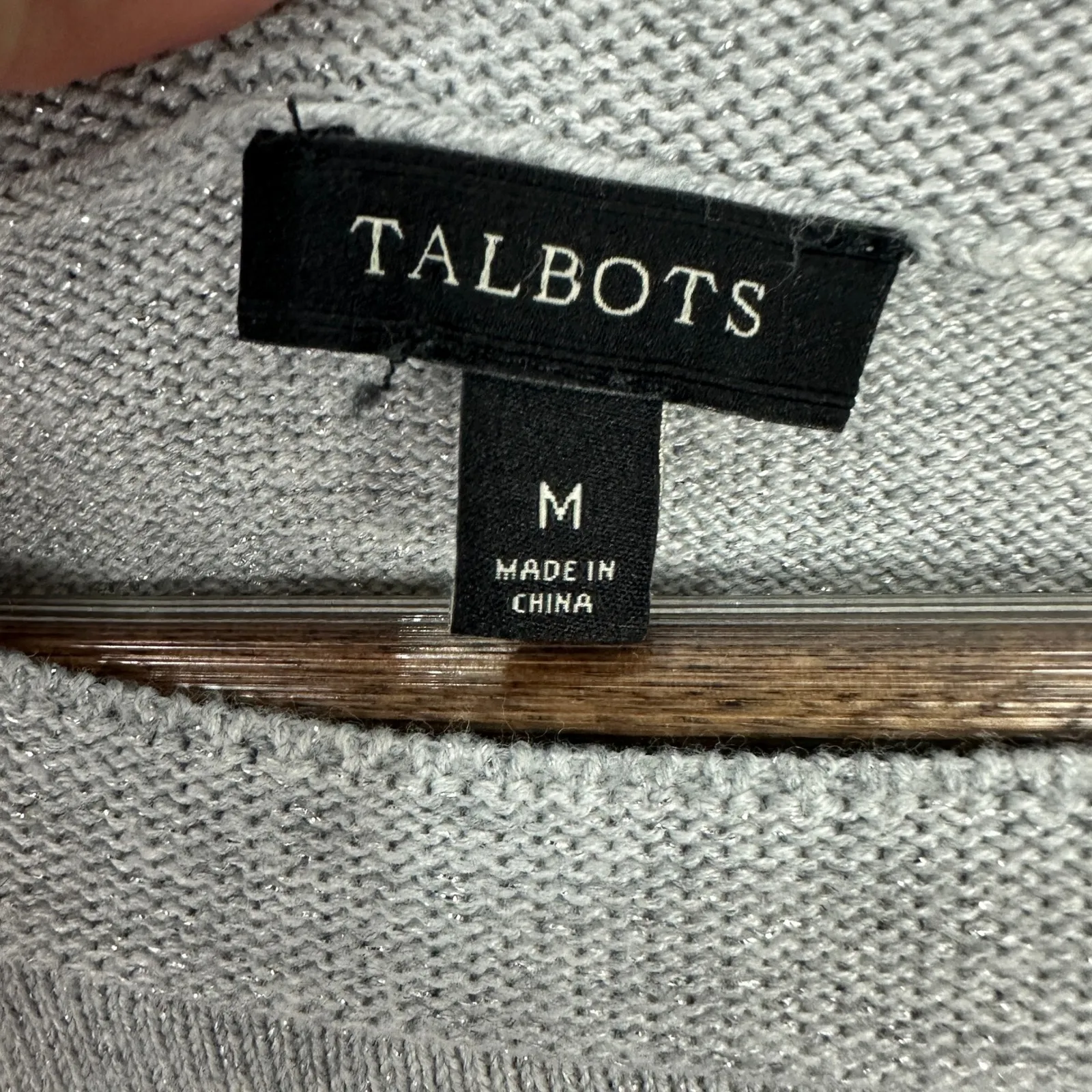 Talbots Sweater M Gray Metallic Knit Scoop Neck Minimalist Classic Chic Cozy - Image 2