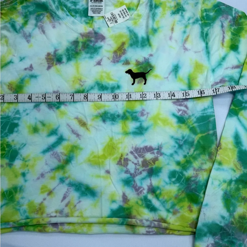 Victoria's Secret Tie-Dye Long Sleeve Top - Green and Purple - Image 4