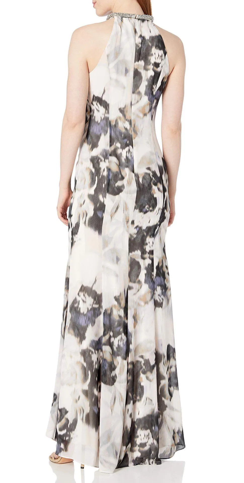 Women's Halter Neck Gown with Draped Front & Beading - Image 2