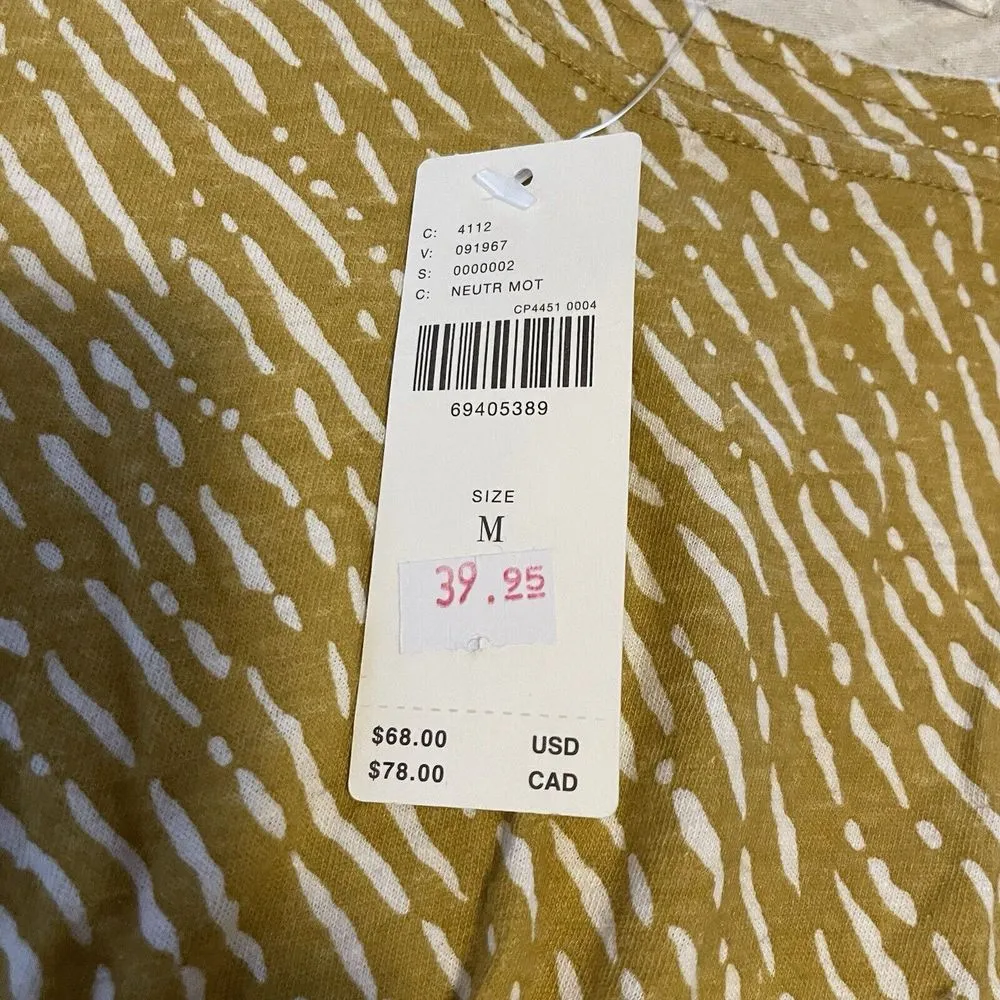 NWT Anthropologie Sleeveless Tie Front Mustard Print Shirt Medium M New Cropped - Image 2